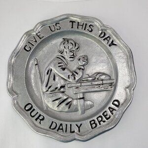 1972 Sexton Pewter "Give Us This Day Our Daily Bread" wall plate. 8” Diameter